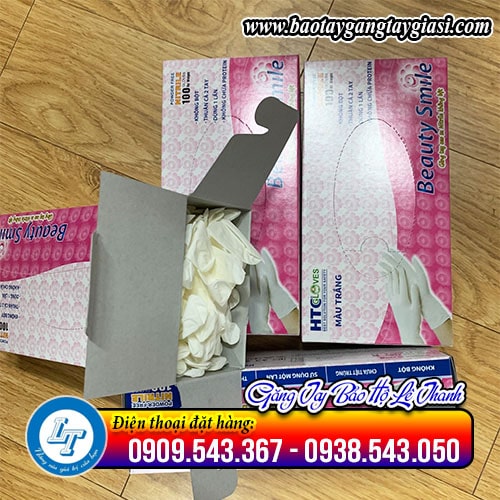 Găng tay cao su không bột màu trắng