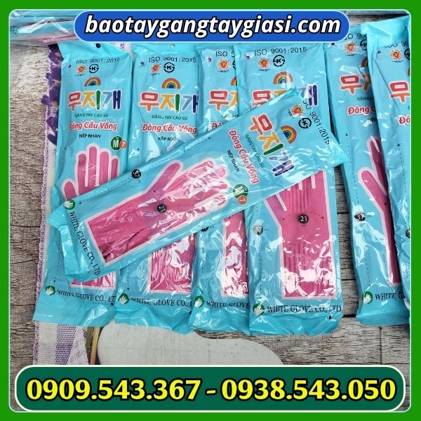 Găng tay cao su đông cầu vồng giá rẻ Găng tay cao su đông cầu vồng size L đeo ôm tay