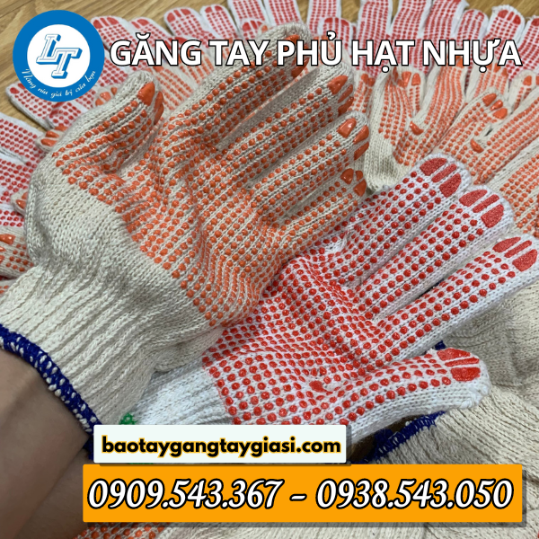 Găng tay len phủ hạt nhựa Găng tay len phủ hạt nhựa