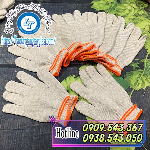 Găng tay kem trắng 2 viền cam Găng tay kem trắng 2 viền cam