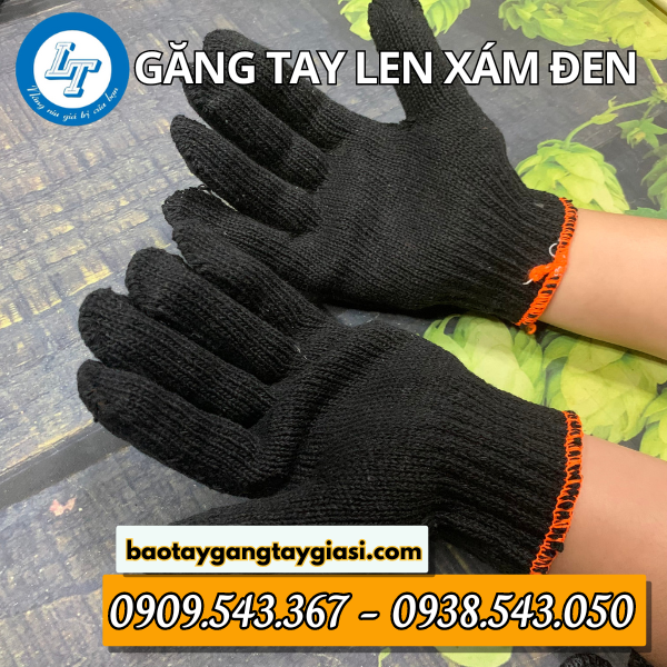 Găng tay len màu xám đen Găng tay len