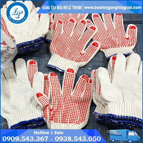 Găng tay len bảo hộ phủ hạt nhựa Găng tay len bảo hộ phủ hạt nhựa