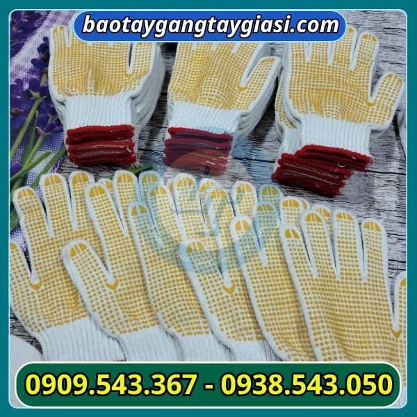 găng tay len phủ hạt nhựa vàng găng tay len phủ hạt nhựa vàng