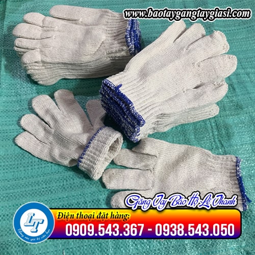 Găng tay len kem 60g viền xanh Găng tay len kem 60g viền xanh