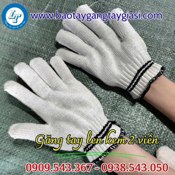 Găng tay len kem 2 viền giá sỉ loại 90g Găng tay len kem 2 viền giá sỉ