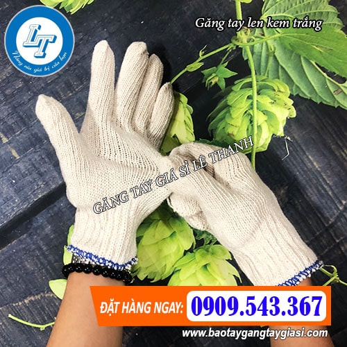 găng tay len kem trắng sợi dệt co giãn tốt găng tay len kem trắng sợi dệt co giãn tốt
