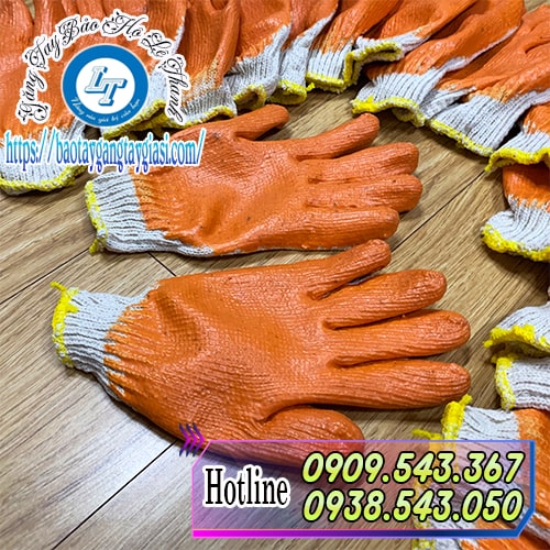 Găng tay len nhúng nhựa cam 60g Găng tay len nhúng nhựa cam 60g