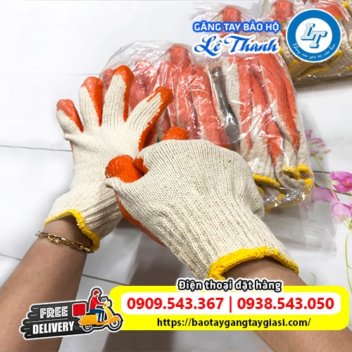 Găng tay len nhúng nhựa co giãn đàn hồi tốt Găng tay len nhúng nhựa co giãn đàn hồi tốt
