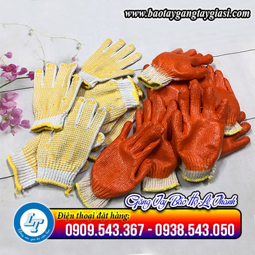 Găng tay len nhúng nhựa và găng tay len phủ hạt nhựa bám dính chống trượt