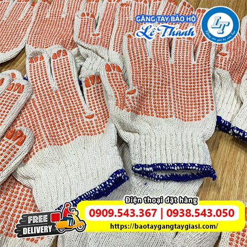 Găng tay len phủ hạt nhựa cam chống trơn độ an toàn cao Găng tay len phủ hạt nhựa cam chống trơn độ an toàn cao