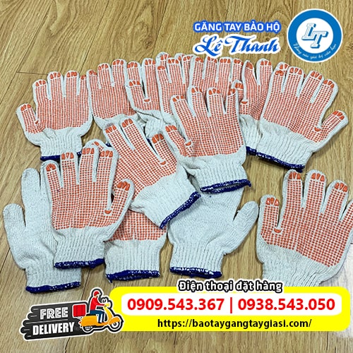 Găng tay len phủ hạt nhựa cam giá rẻ tận xưởng Găng tay len phủ hạt nhựa cam giá rẻ tận xưởng