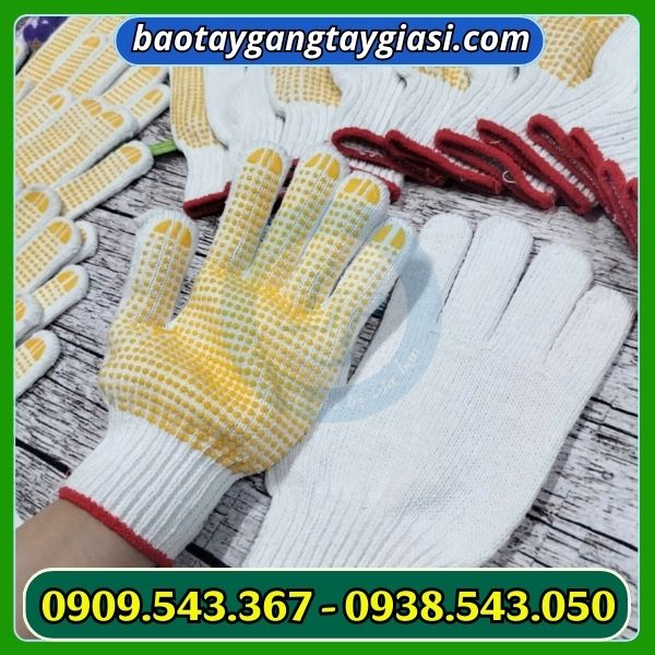 Găng tay len phủ hạt nhựa siêu bền giá tốt Găng tay len phủ hạt nhựa