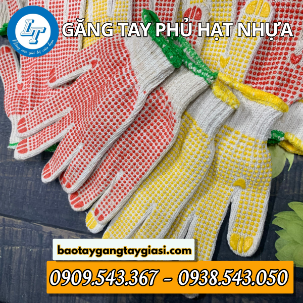 Găng tay len phủ hạt nhựa Găng tay len phủ hạt nhựa