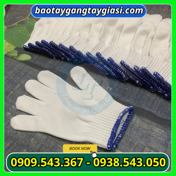 Găng tay len poly trắng siêu bền Găng tay len poly trắng