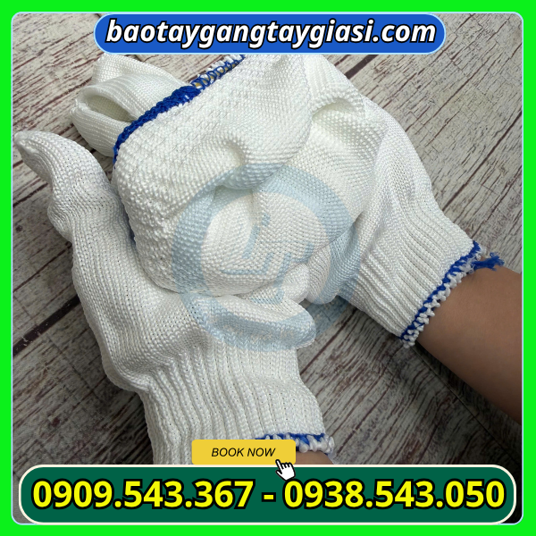 Găng tay len poly trắng giá tốt Găng tay len poly trắng