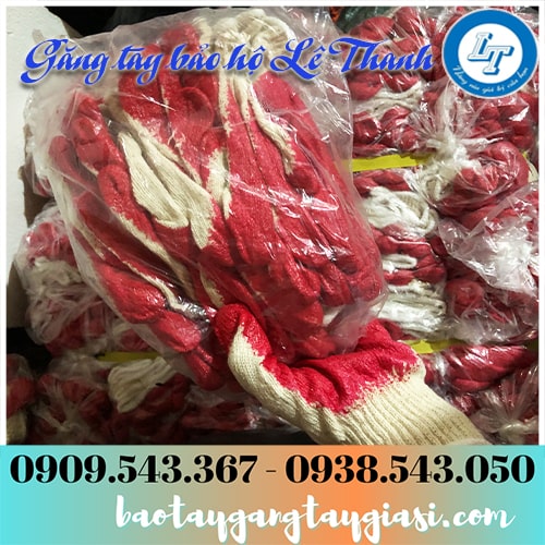 Găng tay len sơn đỏ đóng gói với quy cách 10 đôi bịch