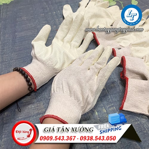 Găng tay len trắng phủ cao su bảo hộ Găng tay len trắng phủ cao su bảo hộ