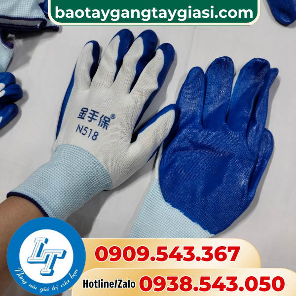 Găng tay phủ sơn xanh cao cấp Găng tay phủ sơn xanh