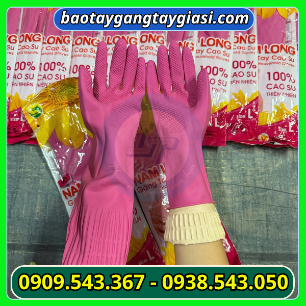 Găng tay cao su Nam Long thiên nhiên màu hồng xinh Găng tay cao su Nam Long