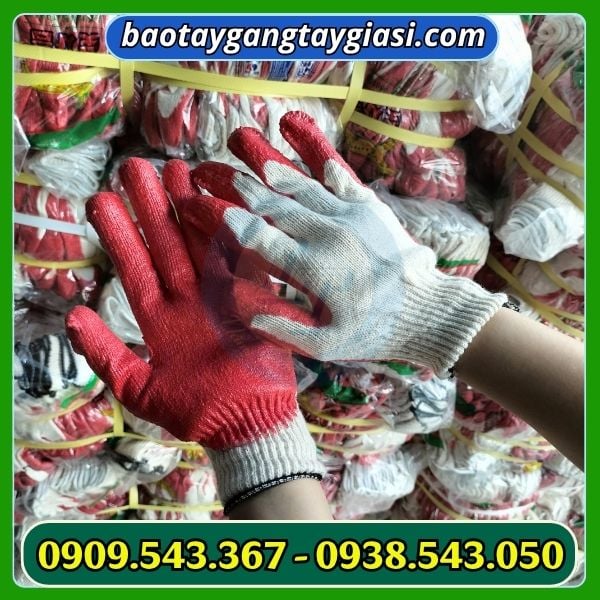 Găng tay len phủ sơn đỏ chất lượng Găng tay len phủ sơn đỏ giá tốt