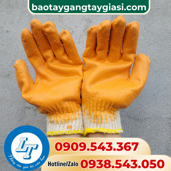 Găng tay len nhúng nhựa màu cam 80g Găng tay len nhúng nhựa màu cam