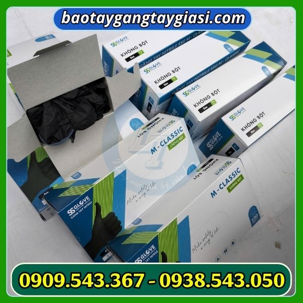 Găng tay cao su nitrile công nghiệp hộp 100 đôi Găng tay cao su nitrile công nghiệp