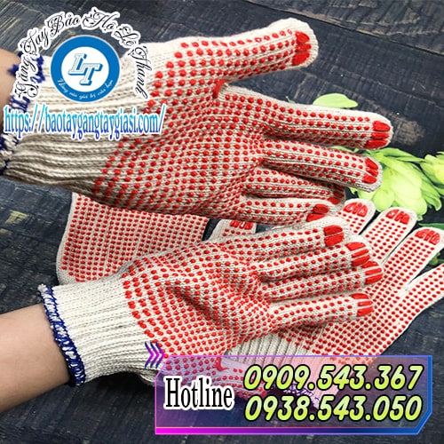 Găng tay phủ hạt nhựa dày chắc bảo vệ đôi tay an toàn khi lao động Găng tay phủ hạt nhựa dày chắc bảo vệ đôi tay an toàn khi lao động