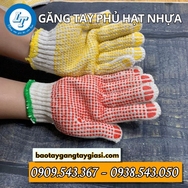 Găng tay len phủ hạt nhựa Găng tay len phủ hạt nhựa