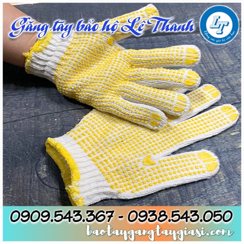 Găng tay phủ hạt nhựa màu vàng mềm mại co giãn tốt Găng tay phủ hạt nhựa màu vàng mềm mại co giãn tốt