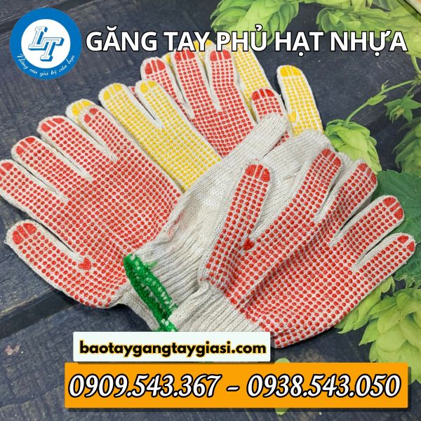 Găng tay len phủ hạt nhựa Găng tay len phủ hạt nhựa
