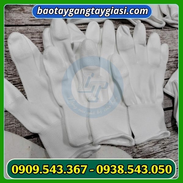 Găng tay phủ pu đầu ngón màu trắng siêu bền Găng tay phủ pu đầu ngón màu trắng