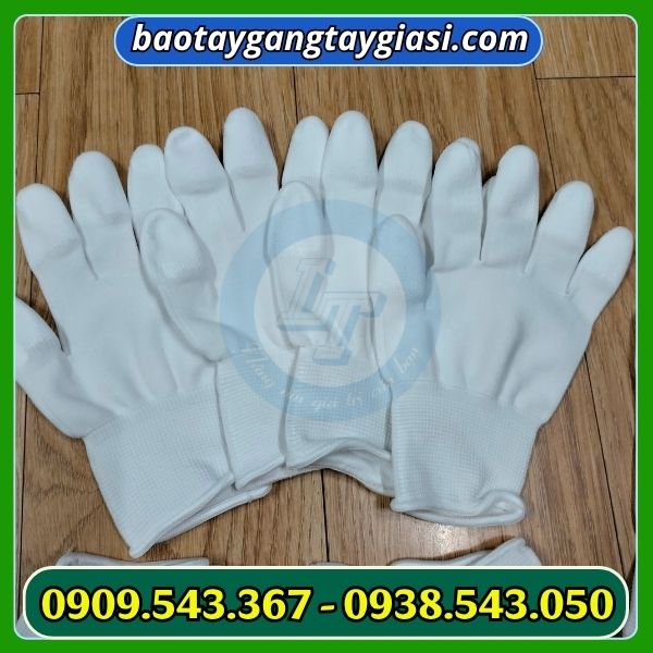 Găng tay phủ pu đầu ngón màu trắng giá rẻ Găng tay phủ pu đầu ngón màu trắng