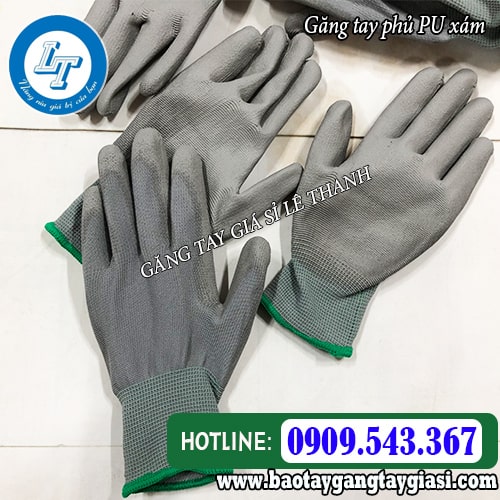 Găng tay phủ pu xám giá rẻ Găng tay phủ pu xám giá rẻ