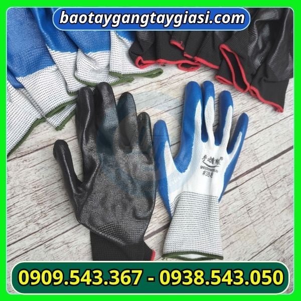 Găng tay cao su phủ sơn 2 màu xanh - đen Găng tay cao su phủ sơn siêu bền