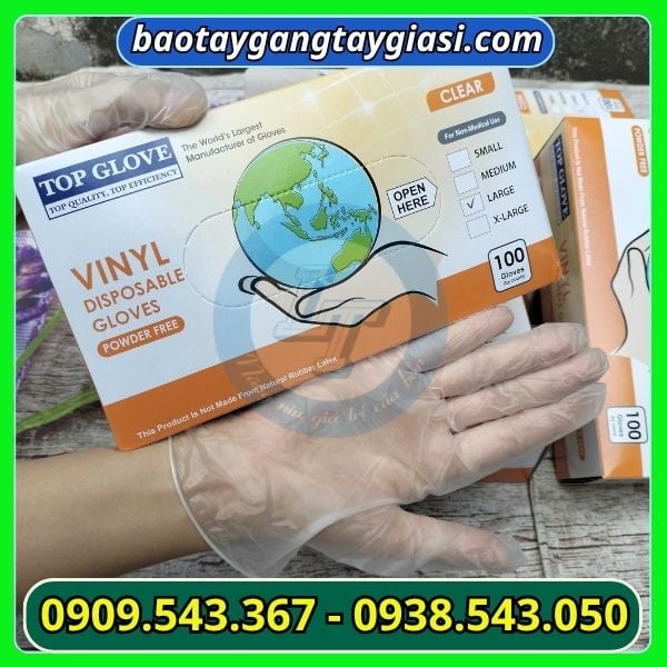 Găng tay Vynil trong suốt size L Găng tay Vynil trong suốt