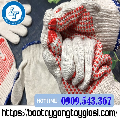 Găng tay sợi len phủ hạt nhựa