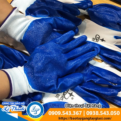 Găng tay sợi phủ sơn xanh chống trượt bám tốt Găng tay sợi phủ sơn xanh chống trượt bám tốt