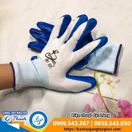 Găng tay sợi phủ sơn xanh Găng tay sợi phủ sơn xanh