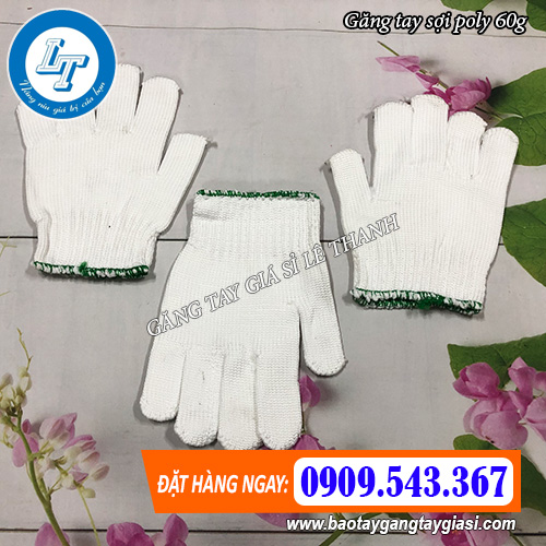 găng tay sợi poly trọng lượng 60g viền màu xanh lá