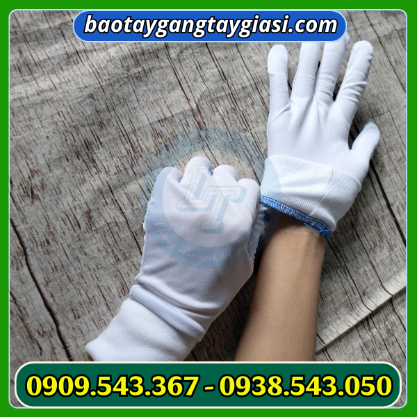 Găng tay thun trắng bo cổ tay Găng tay thun trắng bo cổ tay