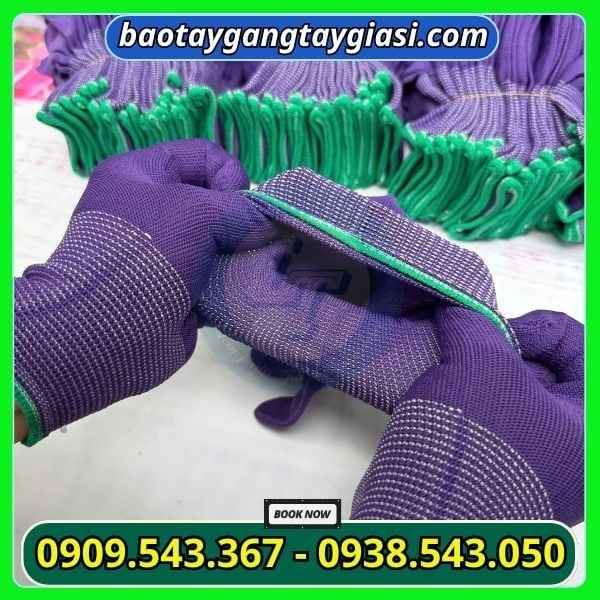 Găng tay thun mỏng màu tím chun bo cổ tay co giãn tốt Găng tay thun mỏng màu tím