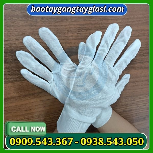 Găng tay thun màu trắng T8 bo cổ tay Găng tay thun màu trắng T8 bo cổ tay