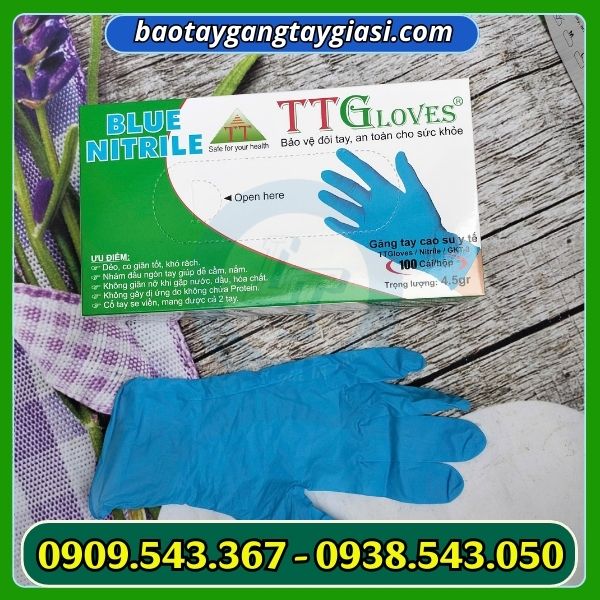 Găng tay y tế tt glove không bột màu xanh Găng tay y tế tt glove không bột màu xanh