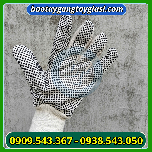 Bề mặt găng tay vải bạt phủ hạt nhựa Bề mặt găng tay vải bạt phủ hạt nhựa