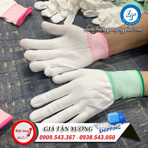 Găng tay vải trắng phòng sạch sợi Poly Găng tay vải trắng phòng sạch sợi Poly