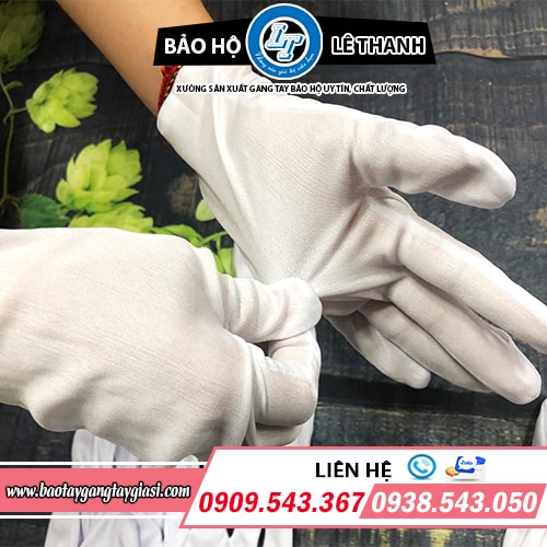 Găng tay vải thun trắng có độ co giãn cao Găng tay vải thun trắng có độ co giãn cao