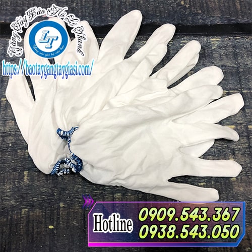 Găng tay vải thun trắng T5 bo viền cổ tay Găng tay vải thun trắng T5 bo viền cổ tay