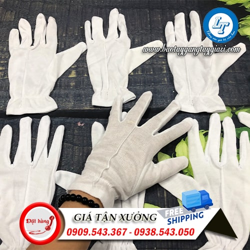 Găng tay vải trắng ráp kẻ Găng tay vải trắng ráp kẻ