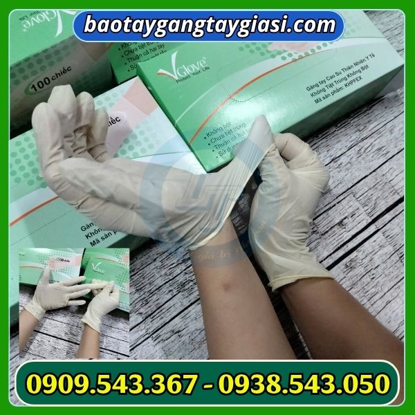 Găng tay y tế vglove latex không bột co giãn linh hoạt Găng tay y tế vglove latex không bột