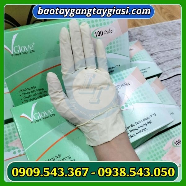 Găng tay y tế vglove latex không bột ôm sát tay Găng tay y tế vglove latex không bột